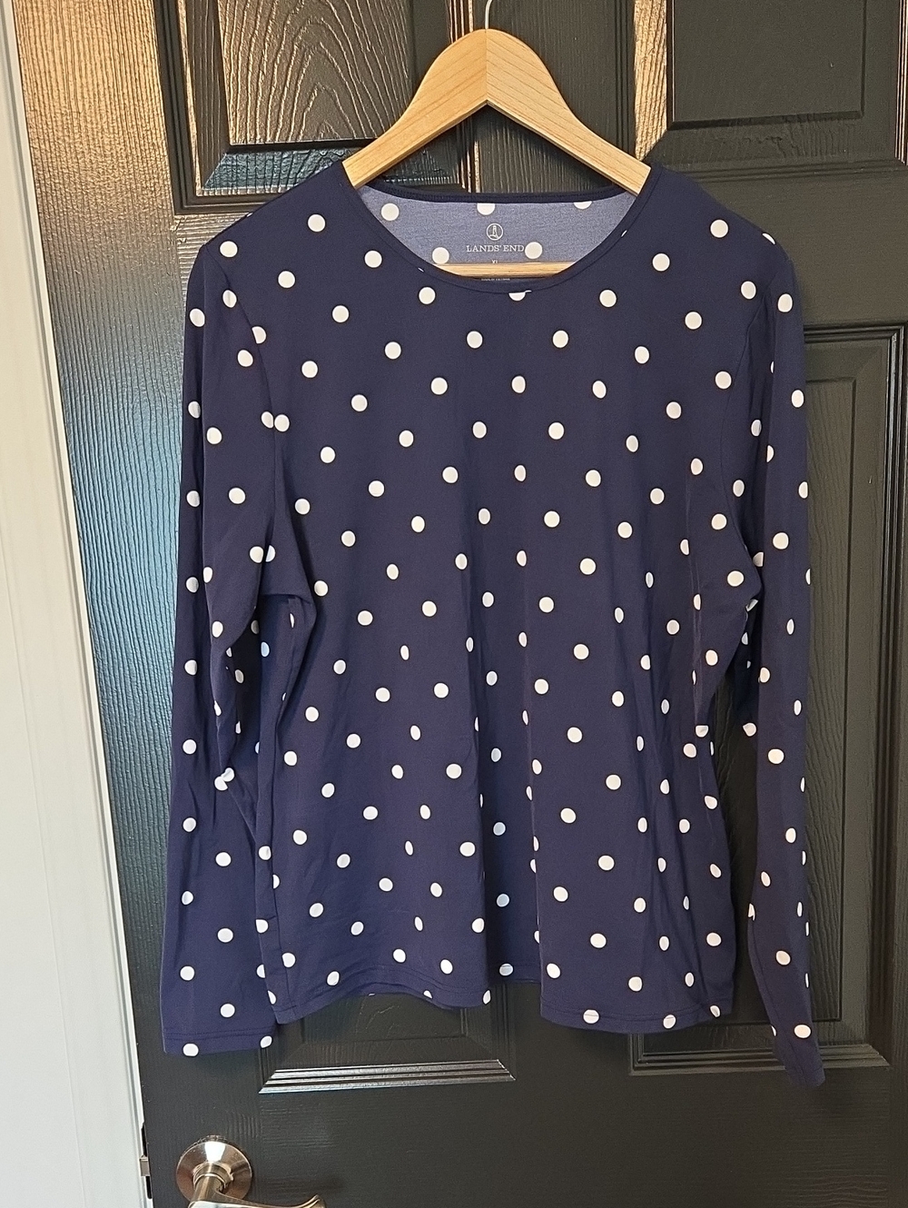 Lands' End Navy and White Polka Dot Long Sleeve Rash Guard Swim Top